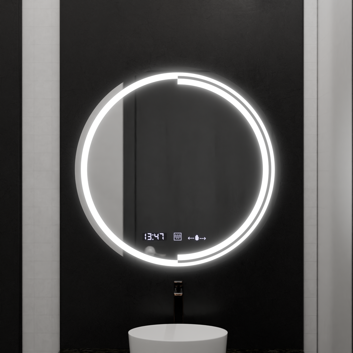 Oglinda LED Rotunda, 60cm, Senzor MotionGlow Consuel Marcello, Sistem Dezaburire, Ceas & Termometru, Dimabila, imaginea 3
