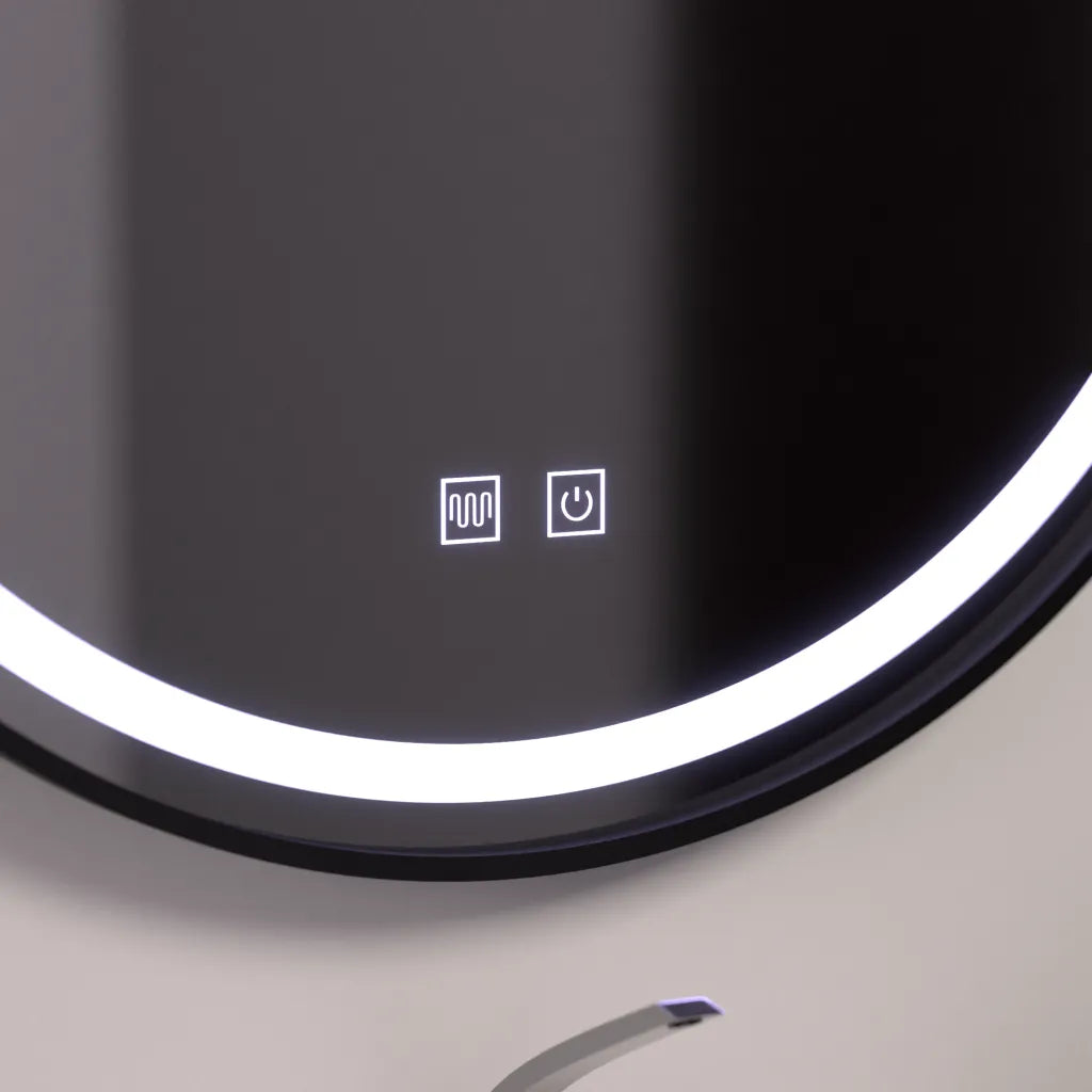 Oglinda LED Rotunda 60cm, Lucea Touch, Rama Neagra, Sistem Dezaburire, Dimabila