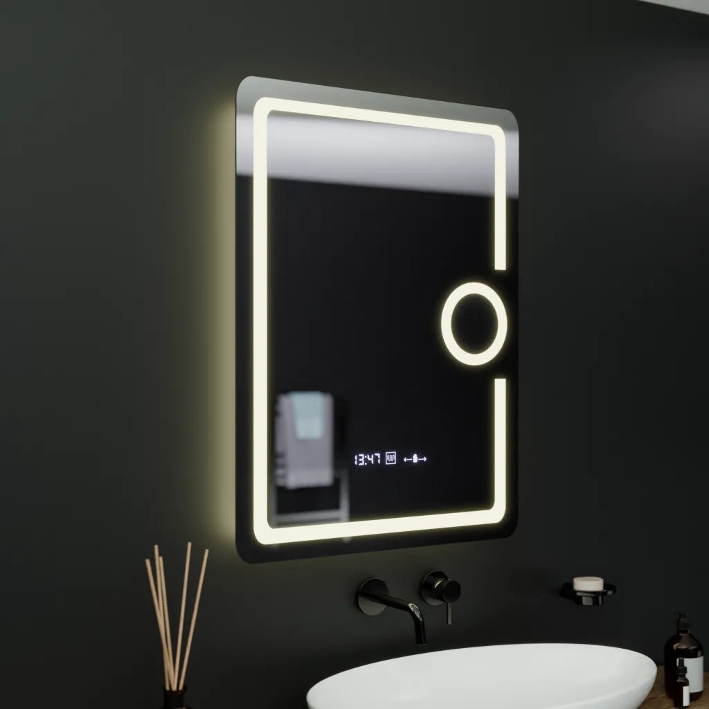 Oglinda LED Rectangulara, 60x80cm, Eclat MotionGlow Marcello, Ceas & Termometru, Sistem Dezaburire, Lupa Cosmetica, Dimabila, imaginea 7