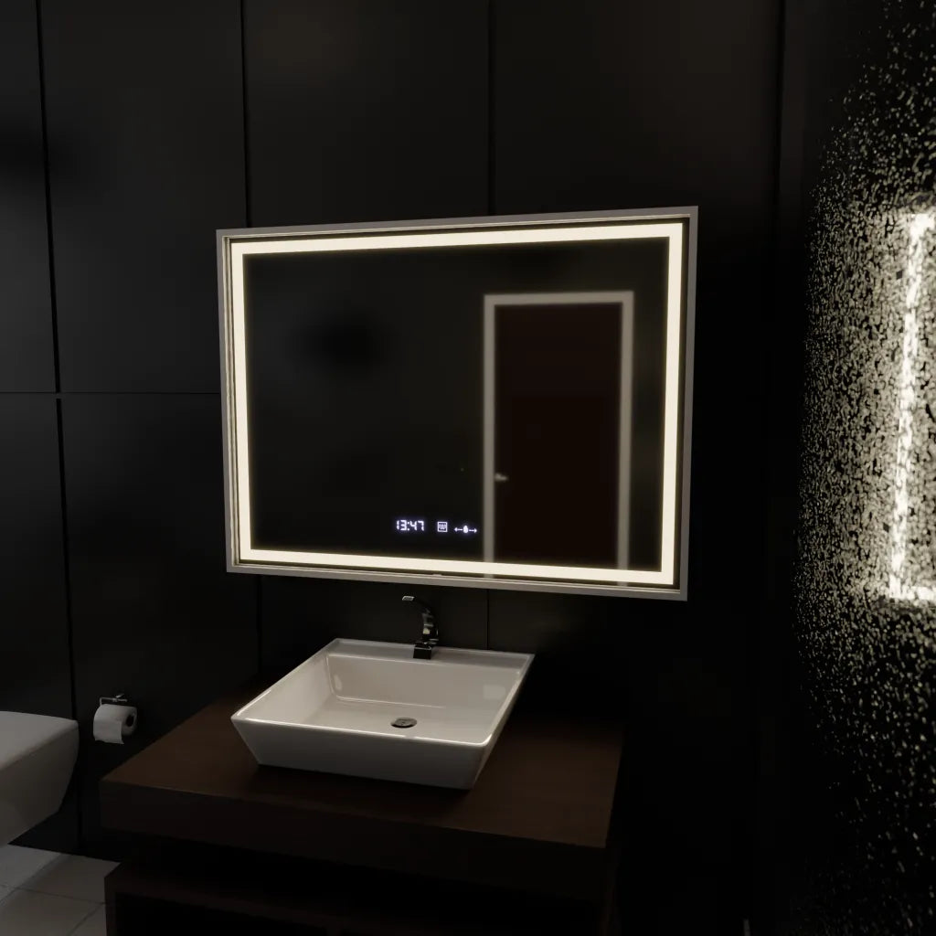 Oglinda LED Rectangulara, 80x60cm, Verite Imperial Silver Motion Glow Marcello, Sistem Dezaburire, Ceas, Dimabila