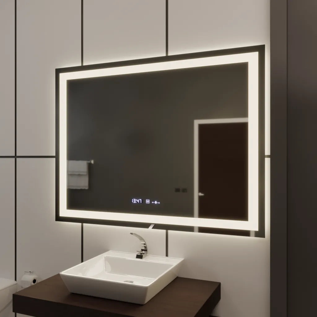 Oglinda LED Rectangulara, 100x75cm, Verite MotionGlow Marcello, Sistem Dezaburire, Ceas & Termometru, Dimabila