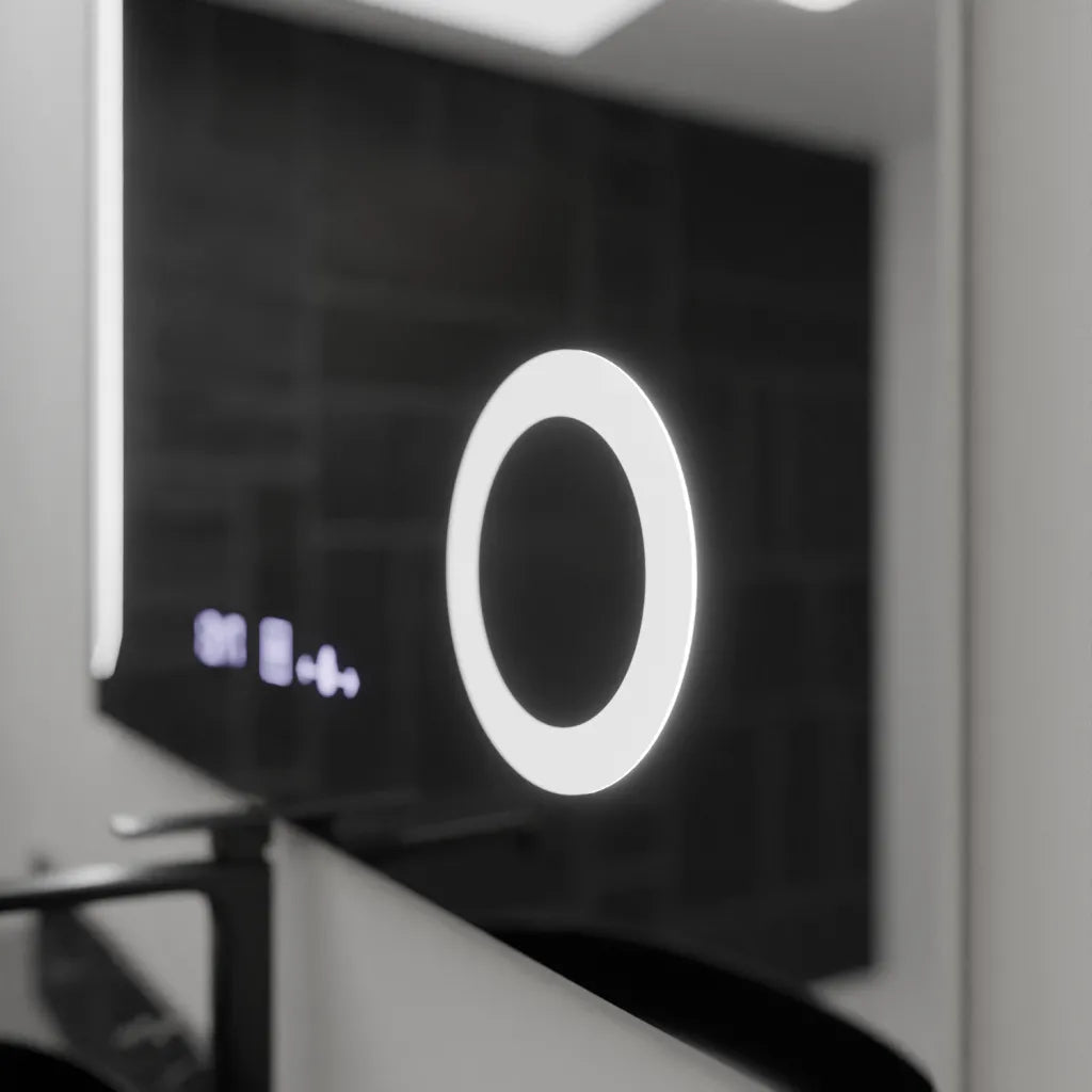Oglinda LED Rectangulara, 100x80cm, Precision MotionGlow Marcello, Sistem Dezaburire, Ceas & Termometru, Lupa Cosmetica, Dimabila
