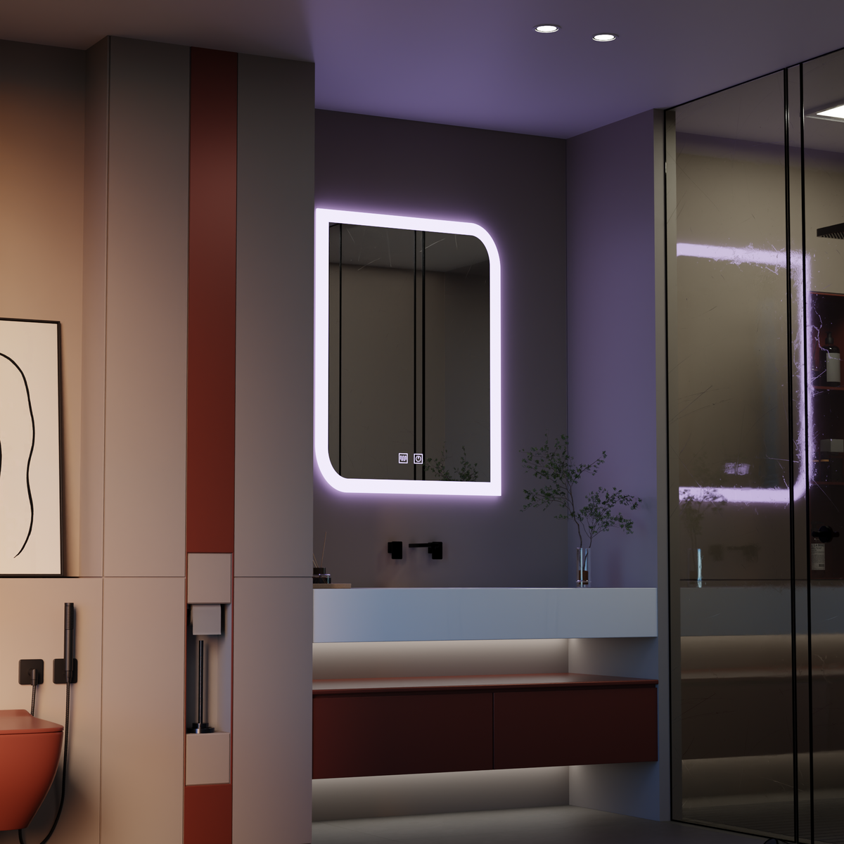 Oglinda LED CLARIVO Dreptunghiulara,  14W, 60X80cm, Touch, Sistem Dezaburire, imaginea 4