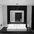 Oglinda LED Rectangulara, 90x75cm, Riflesso MotionGlow Marcello, Sistem Dezaburire, Ceas & Termometru, Lupa Cosmetica, Dimabila