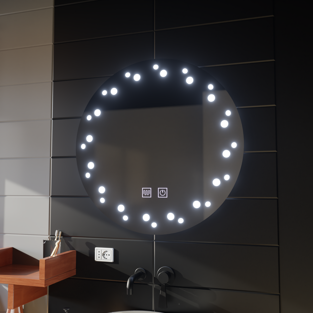 Oglinda LED Touch Ivory, Sistem Dezaburire, Diametru 60cm, Lumina Rece 6000K, imaginea 3