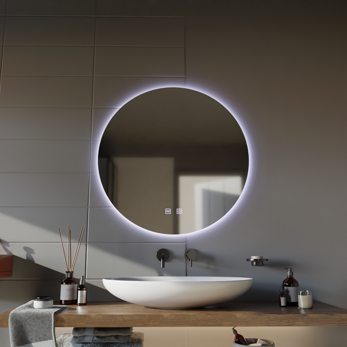 Oglinda LED Rotunda, 70cm, Isolda, Touch, Sistem Dezaburire, imaginea 7