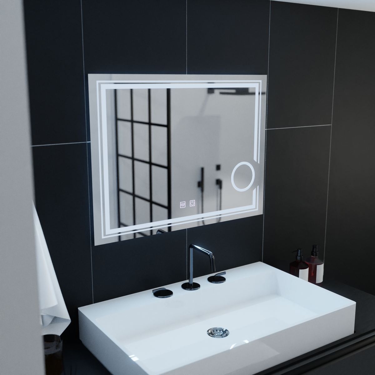 Oglinda LED Rectangulara, 80x60cm, CANTO Touch, Sistem Dezaburire, Dimabila