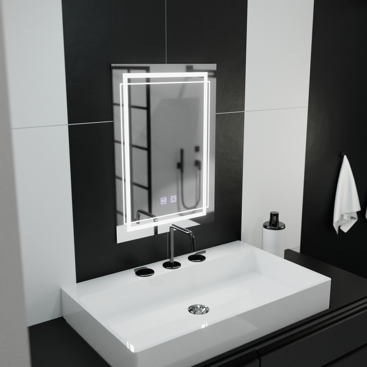 Oglinda LED Rectangulara, 50x70cm, KOVEN Touch, Sistem Dezaburire,Dimabila
