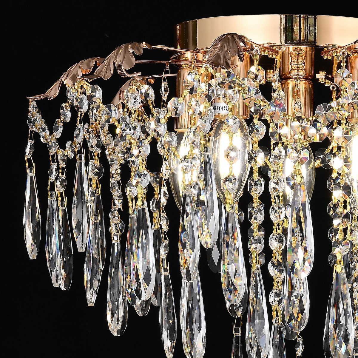Candelabru Cristal LUMIRA Eleganza, 5x E14, Diametru 48cm, Auriu Lucios
