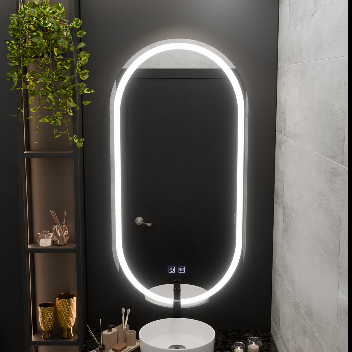 Oglinda LED Ovala, 50x100cm, Velara Touch, Sistem Dezaburire, Dimabila E06S/50X100