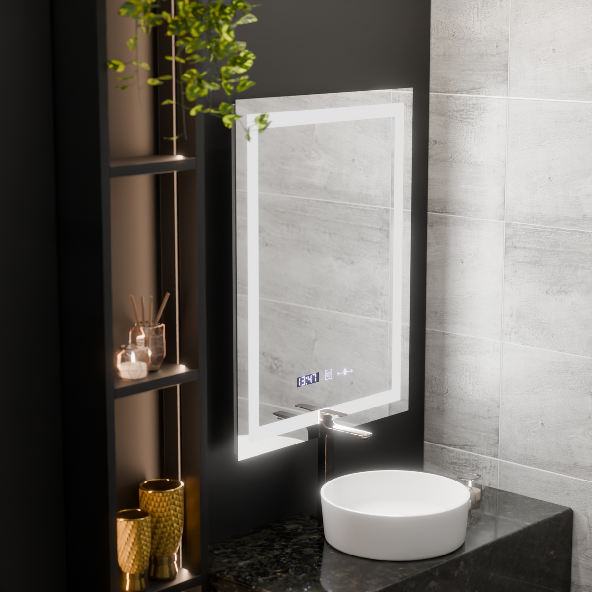 Oglinda LED Rectangulara, 75x90cm, Verite MotionGlow Marcello, Sistem Dezaburire, Ceas & Termometru, Dimabila