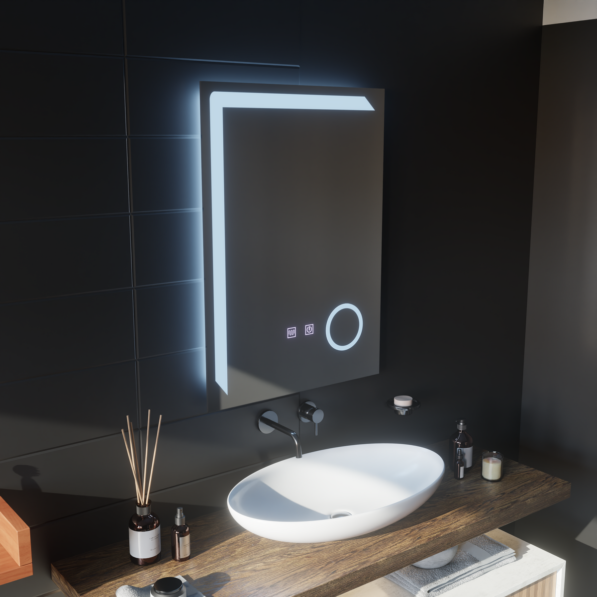 Oglinda LED Rectangulara, 60x80cm, Linea Touch, Sistem Dezaburire, Dimabila, imaginea 6