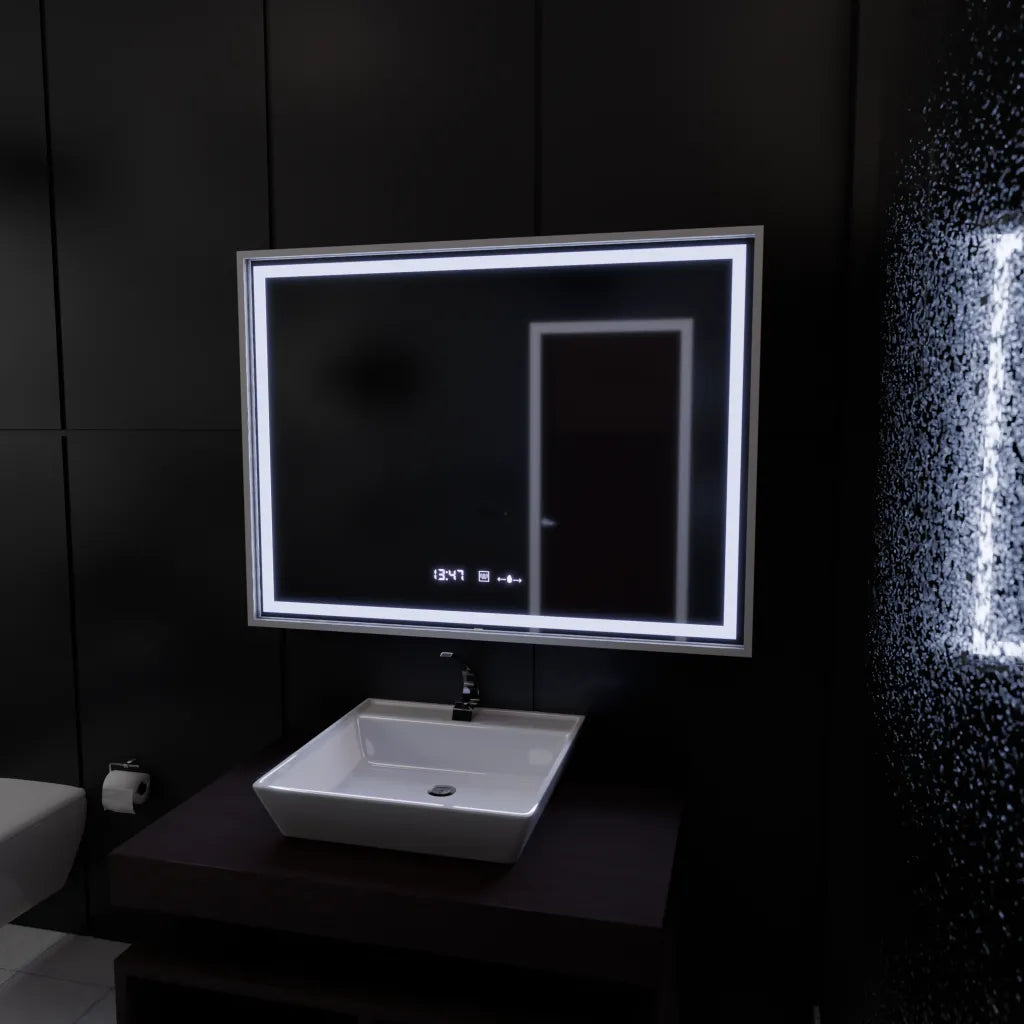 Oglinda LED Rectangulara, 80x60cm, Verite Imperial Silver Motion Glow Marcello, Sistem Dezaburire, Ceas, Dimabila