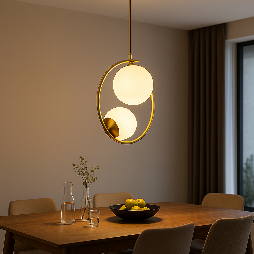 Lustra LOFT Atelier, 2x E27, Alb Auriu, Metal, Inaltime Reglabila, imaginea 1