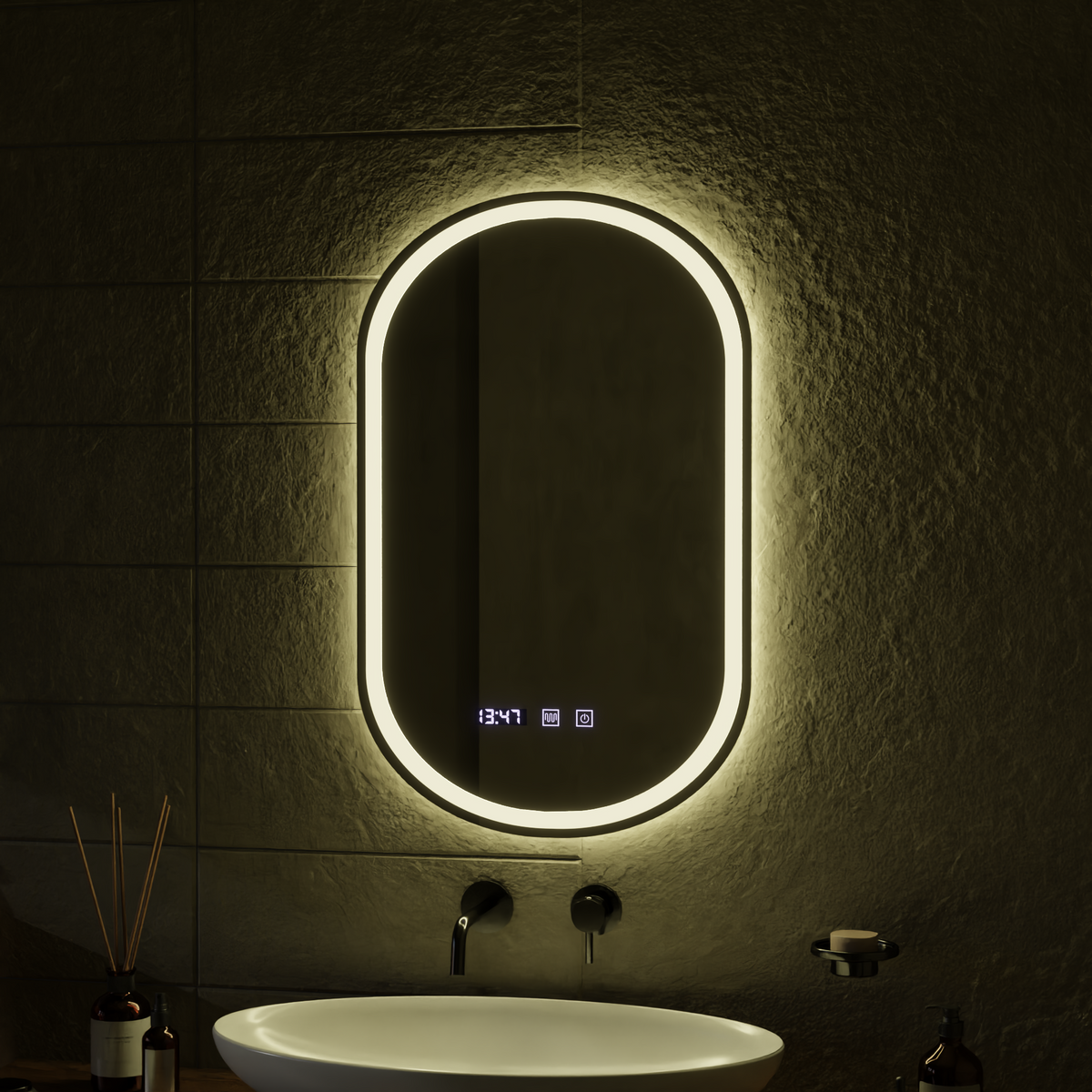 Oglinda LED Touch ONIRA Sistem Dezaburire, Ceas si Temperatura 50x80 cm, imaginea 4