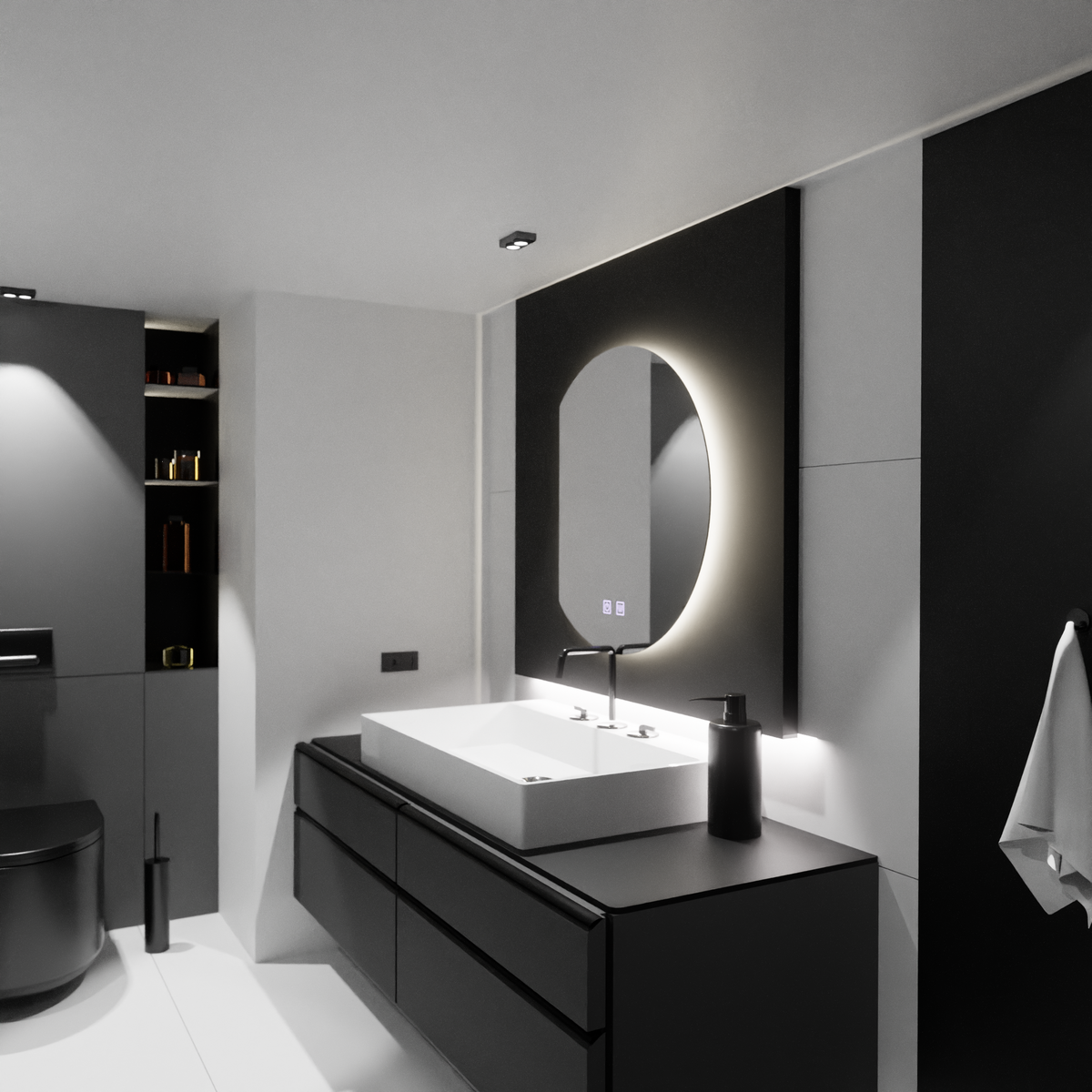 Oglinda LED Semiluna 54x60, Arcana Touch, Sistem Dezaburire, Dimabila