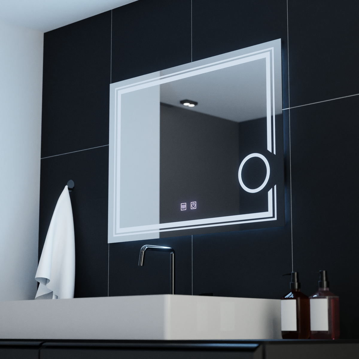 Oglinda LED Rectangulara, 80x60cm, CANTO Touch, Sistem Dezaburire, Dimabila