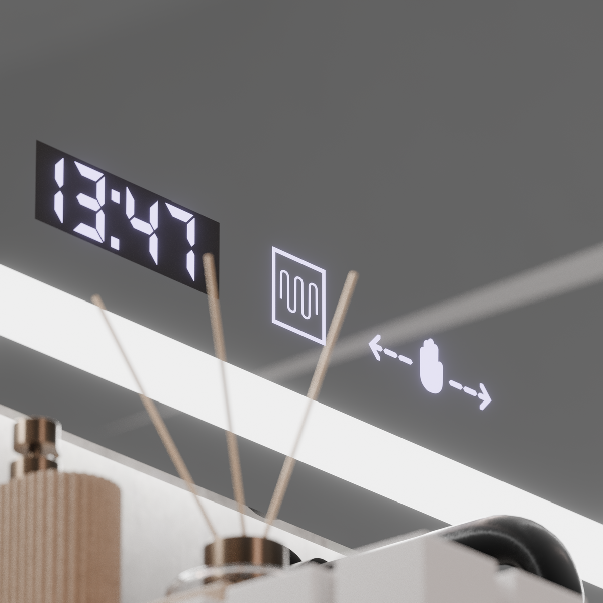 Oglinda LED Rectangulara, 120x60cm, Verite MotionGlow Marcello, Sistem Dezaburire, Ceas & Termometru, Dimabila