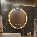 Oglinda LED Rotunda, 70cm, Celeste Royale Gold MotionGlow Marcello, Sistem Dezaburire, Ceas & Termometru, Dimabila
