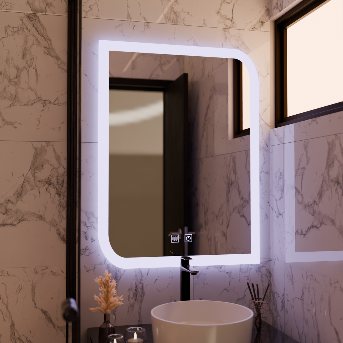 Oglinda LED CLARIVO Dreptunghiulara,  14W, 60X80cm, Touch, Sistem Dezaburire, imaginea 1