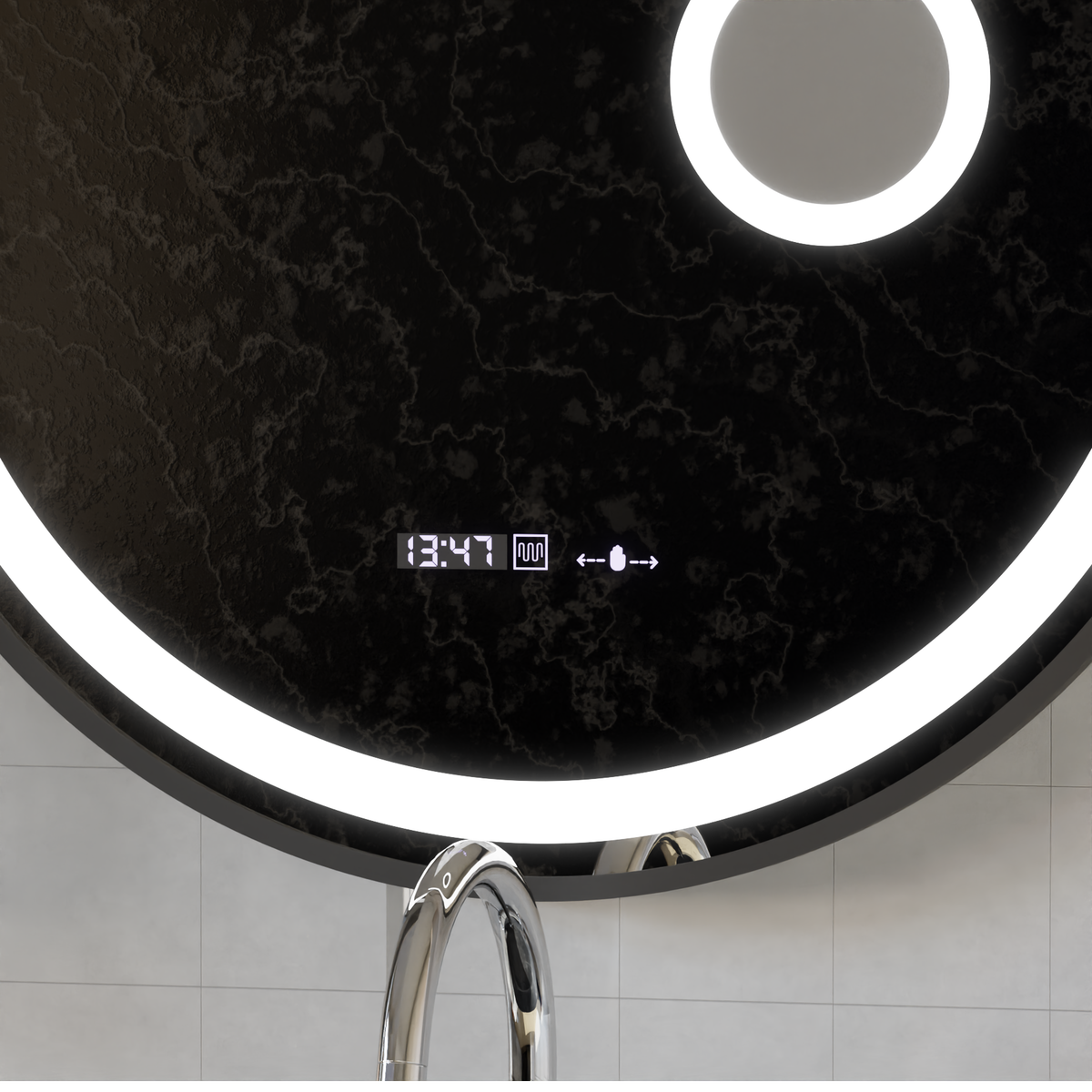 Oglinda LED Rotunda, 11W, 60cm, Micah Senzor MotionGlow Marcello, Sistem Dezaburire, Ceas & Termometru, Lupa Cosmetica, Dimabila, imaginea 2