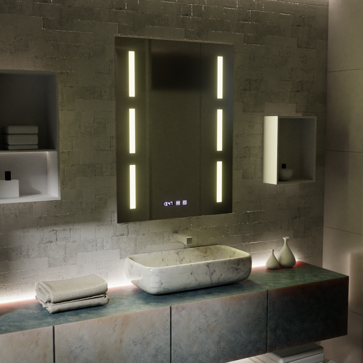 Oglinda LED Touch Erich S86/60X80 Sistem Dezaburire, Ceas si Temperatura 60x80 cm