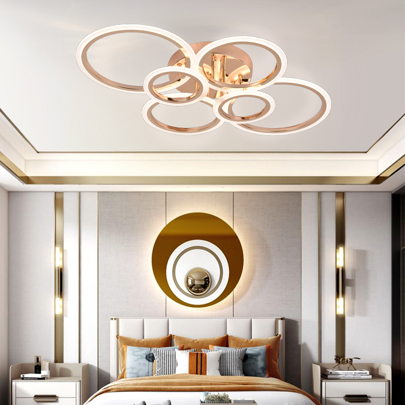 Lustra LED cu telecomanda BETTY 81W, 6 Cercuri, lumina Rece/Calda/Neutra, Dimabila, Auriu Lucios, imaginea 5