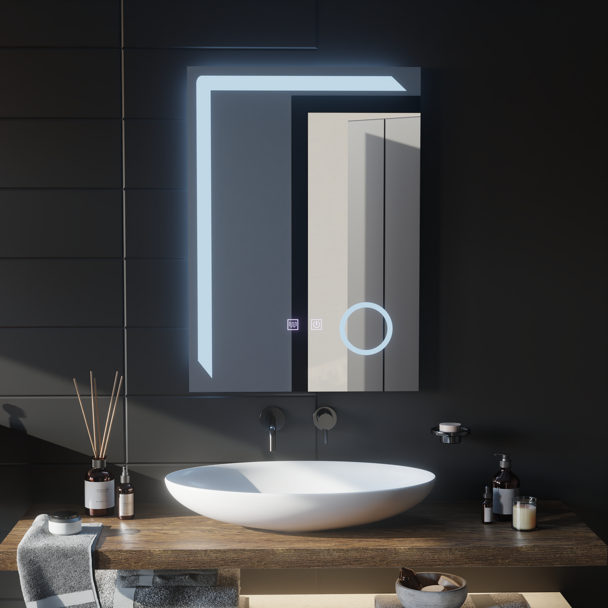 Oglinda LED Rectangulara, 60x80cm, Linea Touch, Sistem Dezaburire, Dimabila, imaginea 5