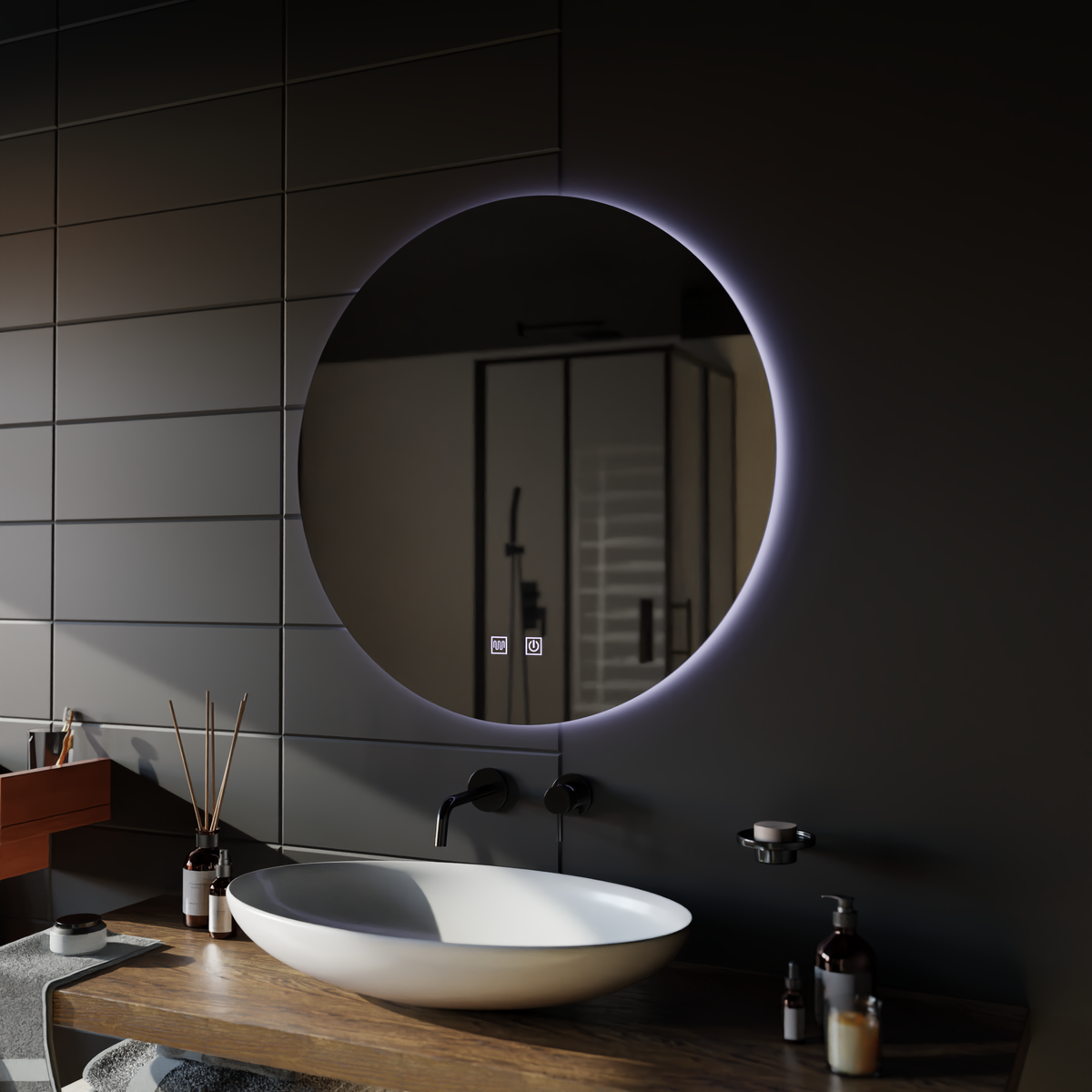 Oglinda LED Rotunda, 70cm, Isolda, Touch, Sistem Dezaburire, imaginea 3