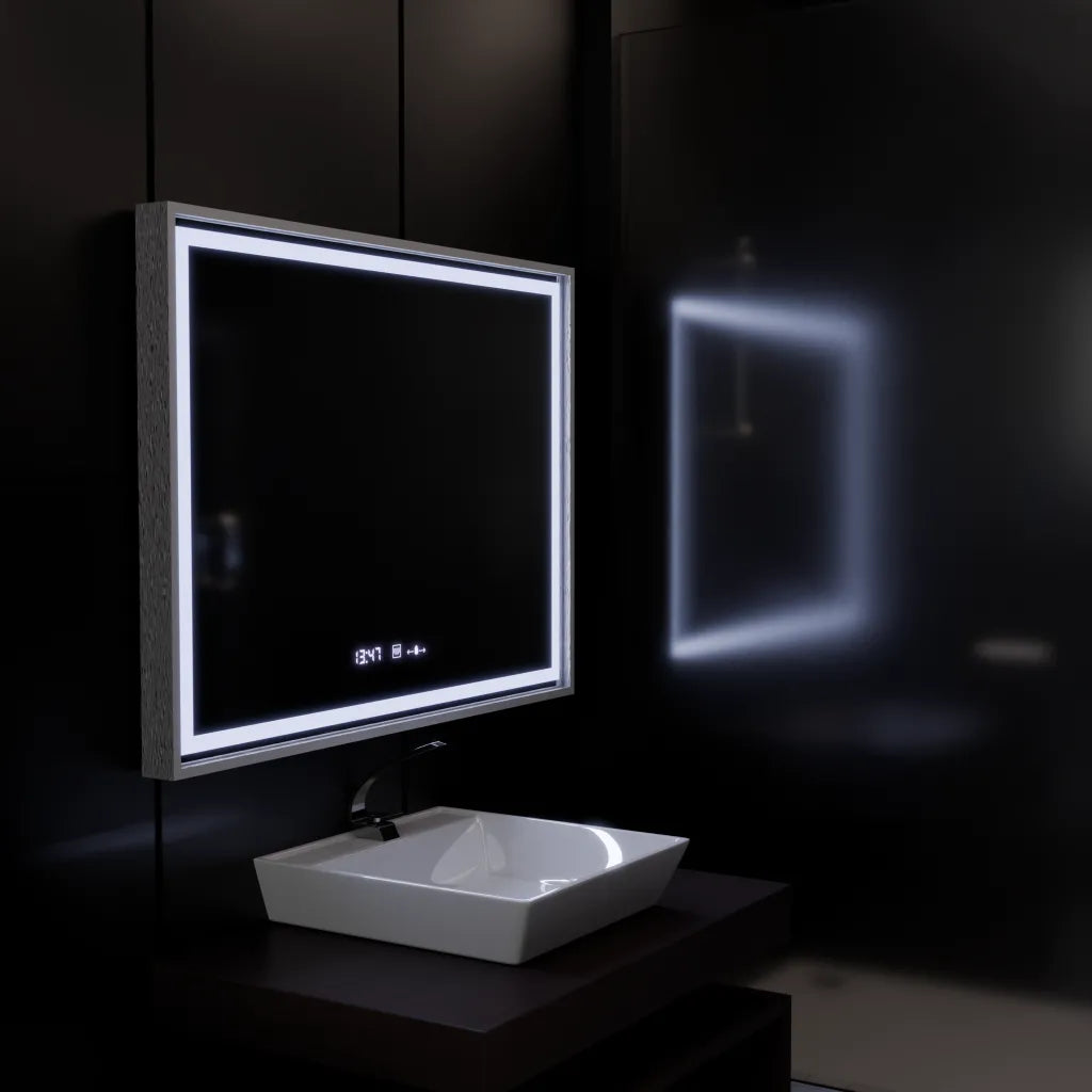 Oglinda LED Rectangulara, 80x60cm, Verite Imperial Silver Motion Glow Marcello, Sistem Dezaburire, Ceas, Dimabila