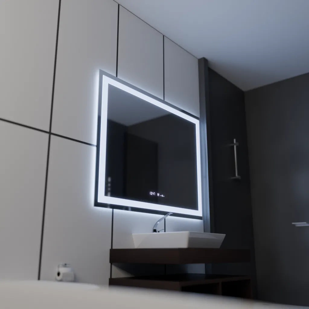 Oglinda LED Rectangulara, 100x75cm, Verite MotionGlow Marcello, Sistem Dezaburire, Ceas & Termometru, Dimabila