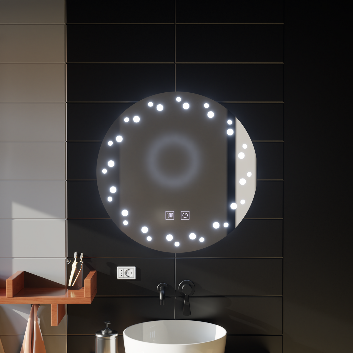 Oglinda LED Touch Ivory, Sistem Dezaburire, Diametru 60cm, Lumina Rece 6000K, imaginea 7