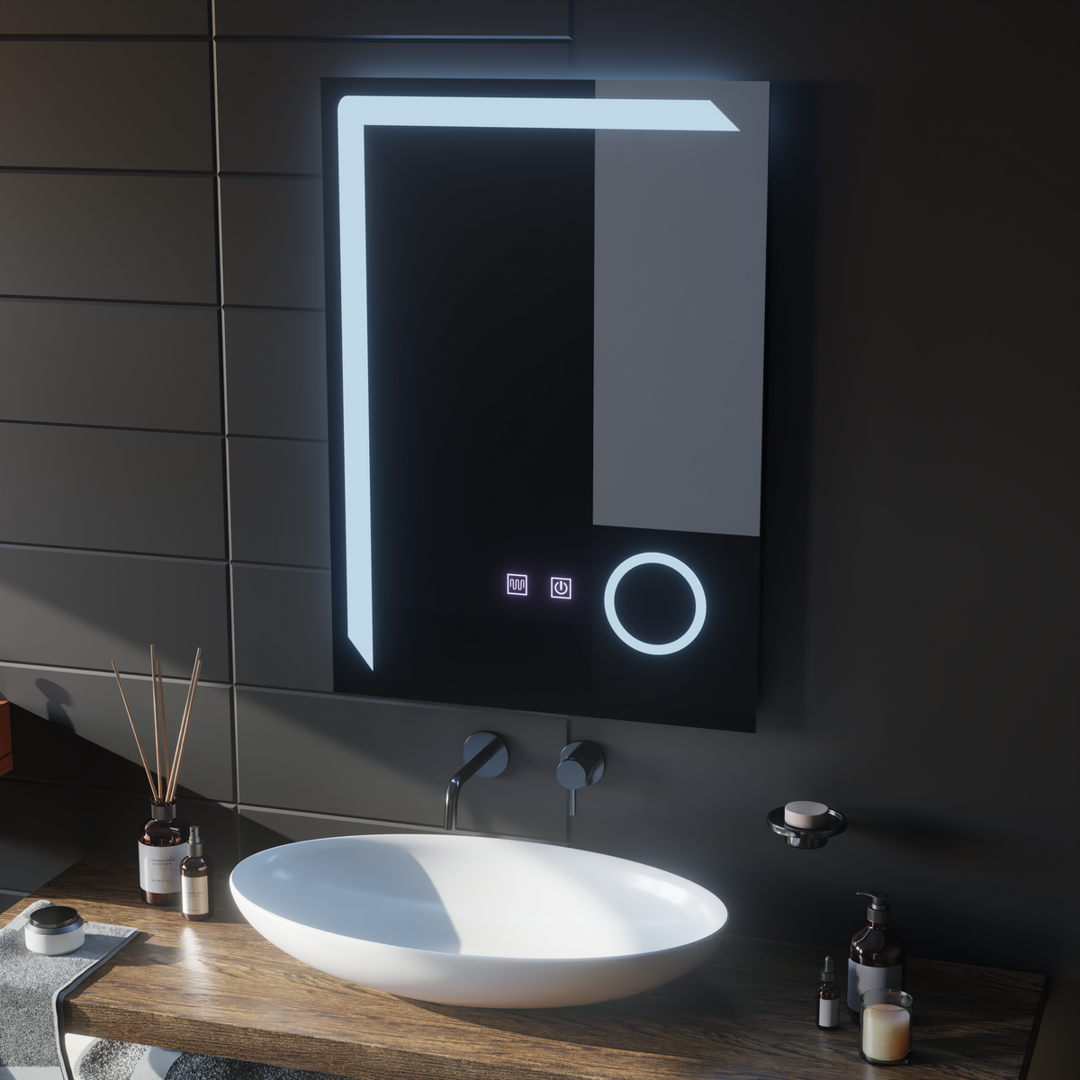 Oglinda LED Rectangulara, 60x80cm, Linea Touch, Sistem Dezaburire, Dimabila, imaginea 7