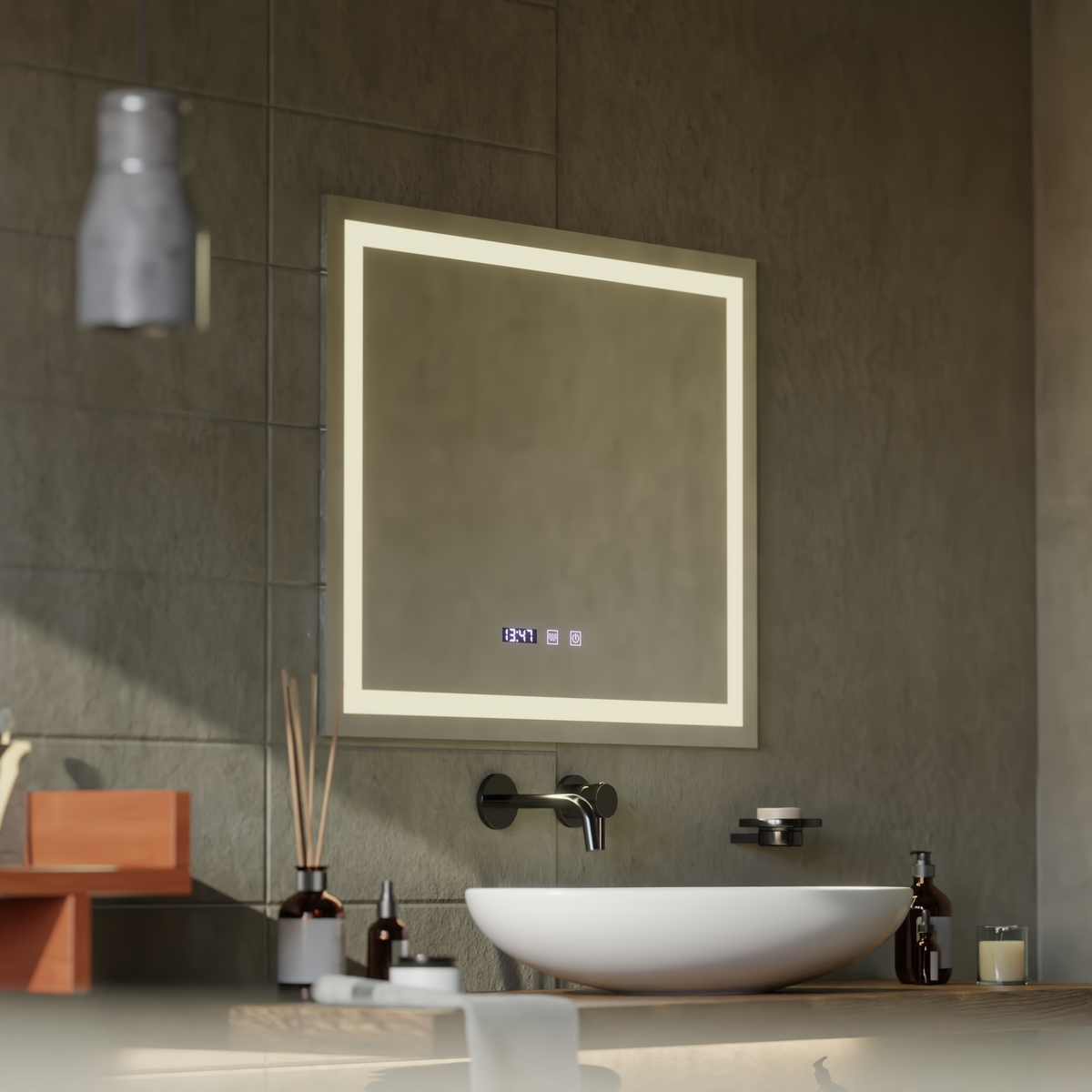 Oglinda LED Touch MODENA Sistem Dezaburire, Ceas si Temperatura 80x60 cm