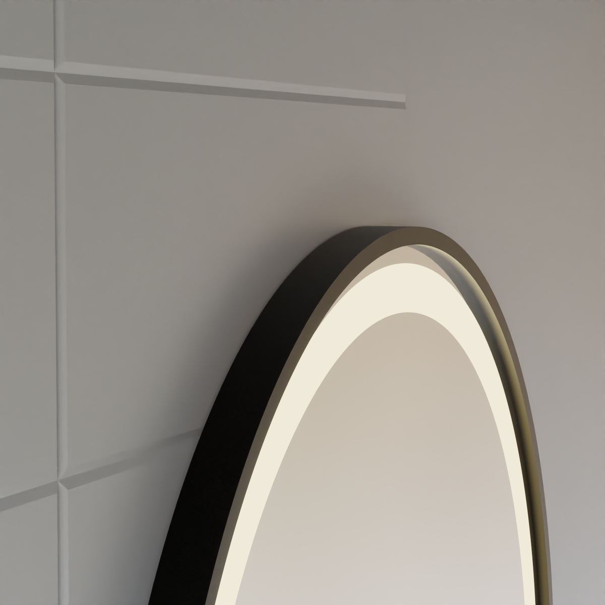 Oglinda LED Touch NOVARA Sistem Dezaburire, Ceas si Temperatura 50 cm Rama Negru Brushed, imaginea 4