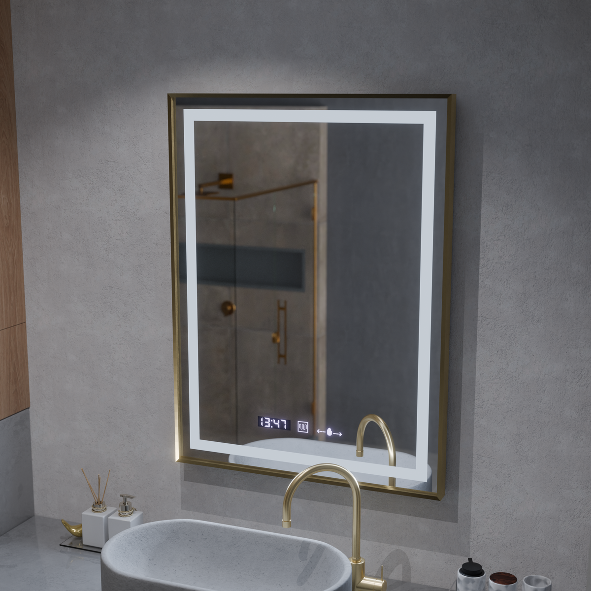 Oglinda LED Rectangulara, 60x80cm, Verite Royale Gold MotionGlow Marcello, Sistem Dezaburire, Ceas & Termometru, Dimabila, imaginea 5