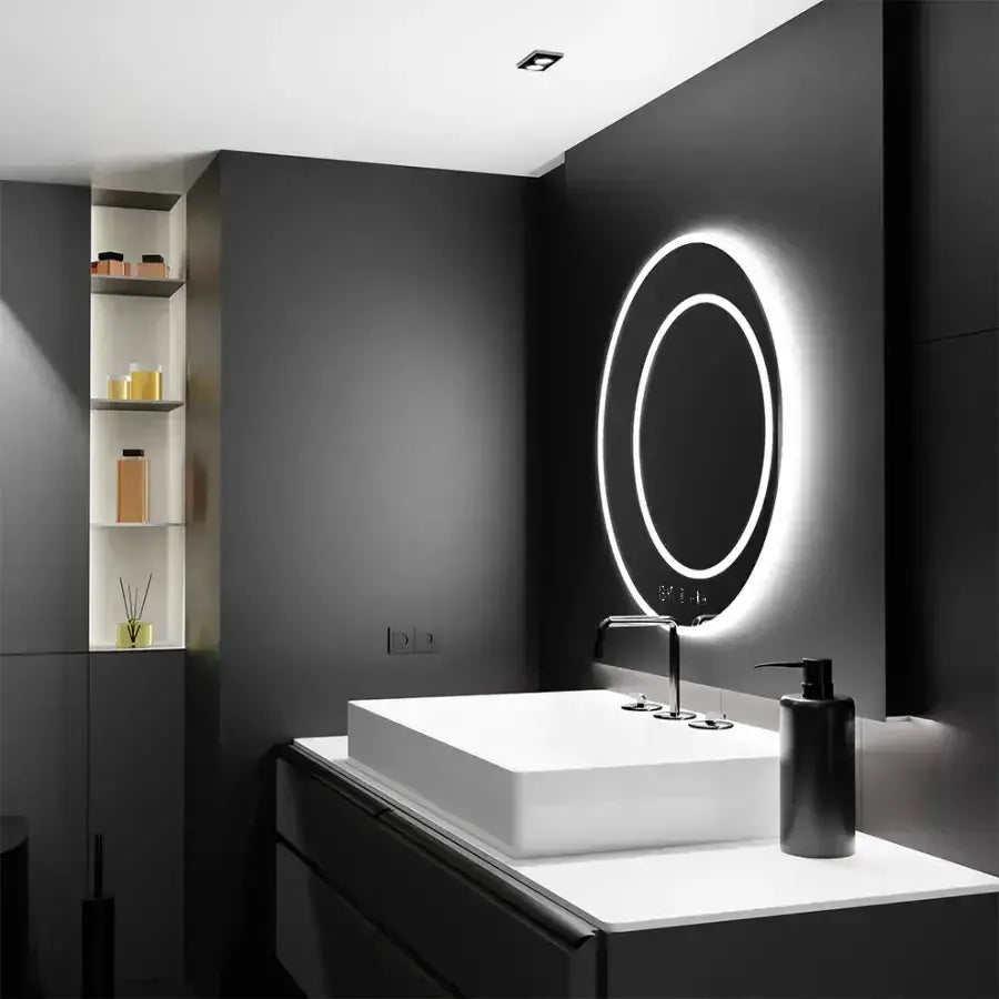 Oglinda LED Rotunda, 60cm, July Touch Marcello, Sistem Dezaburire, Ceas & Termometru, Dimabila, imaginea 2