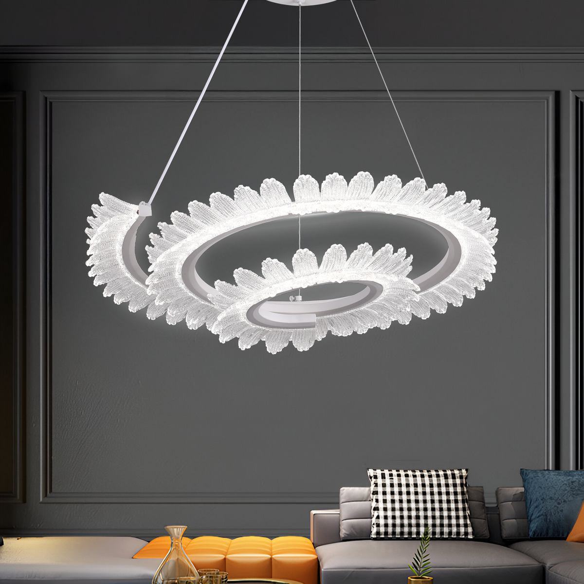Lustra LED cu Telecomanda LT188WH, Cristal si Metal, 40W, Dimabila, Inaltime Reglabila, Lumina Rece/Calda/Neutra, Iluminat Luxos