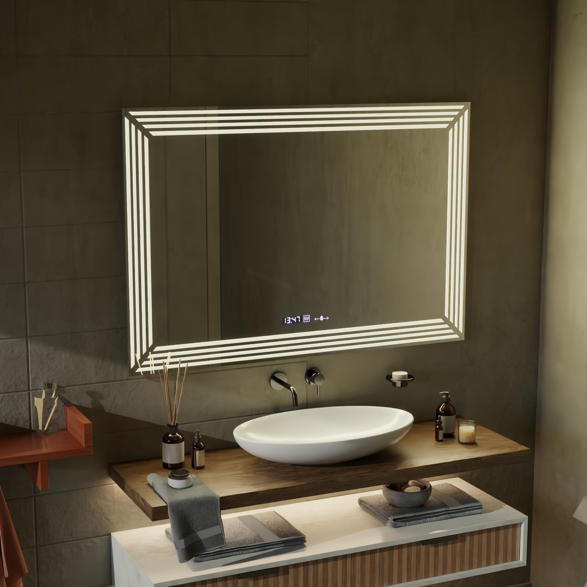 Oglinda LED Rectangulara, 80x60cm, Venezia Senzor MotionGlow Marcello, Sistem Dezaburire, Ceas & Termometru, Dimabila, imaginea 5