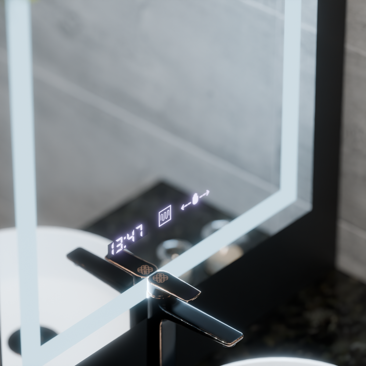 Oglinda LED Rectangulara, 60x80cm, Verite MotionGlow Marcello, Sistem Dezaburire, Ceas & Termometru, Dimabila