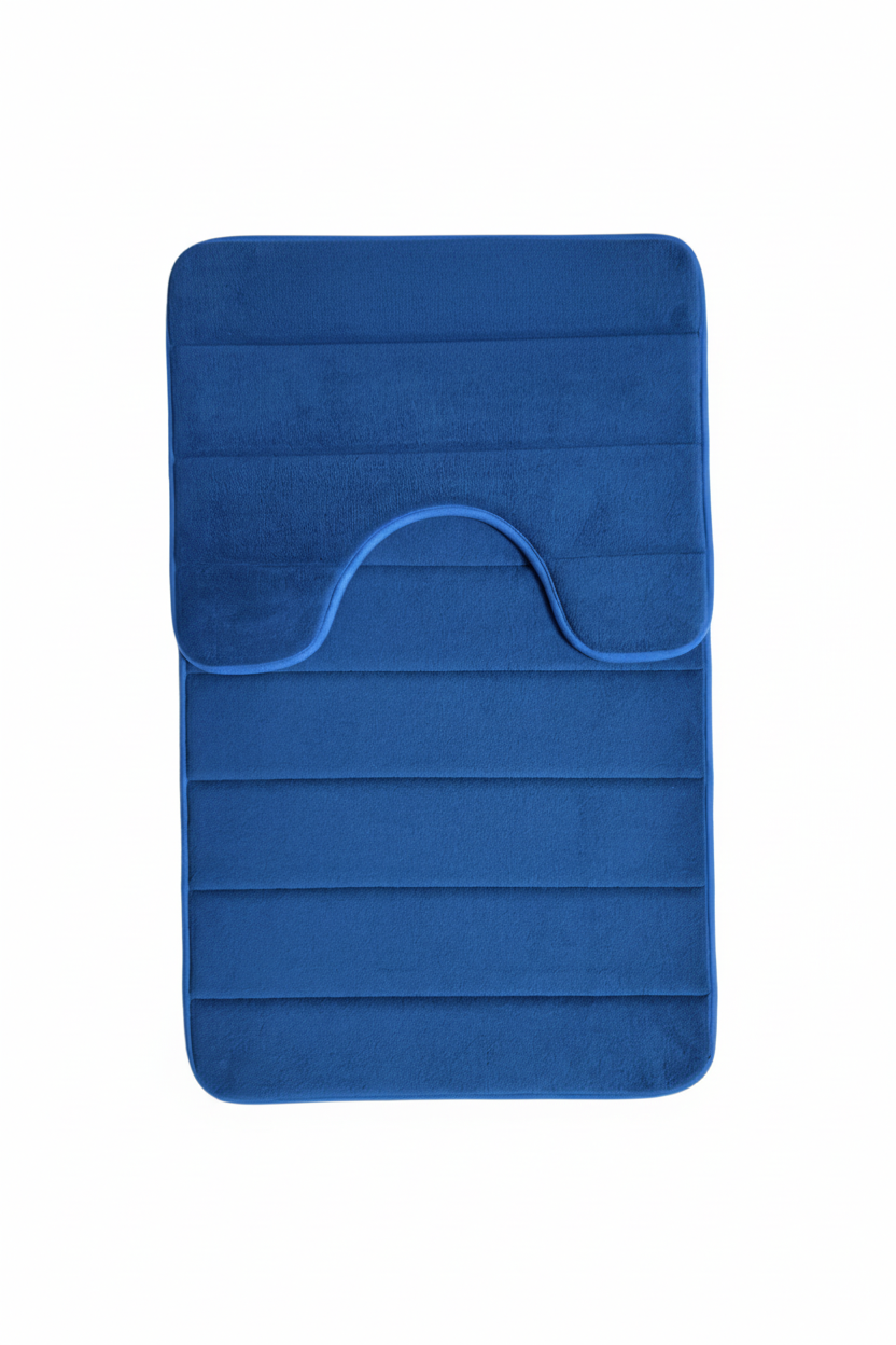 Covorase de Baie, 80x50 cm / 50x40 cm, Albastru, Antiderapant, Absorbant, Set 2 bucati