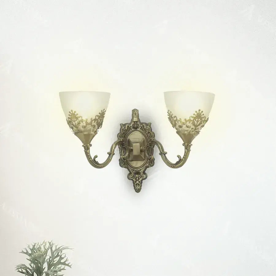 Aplica Rustic COTTAGE, 2xE27, Bronz cu Alb, Metal si Sticla