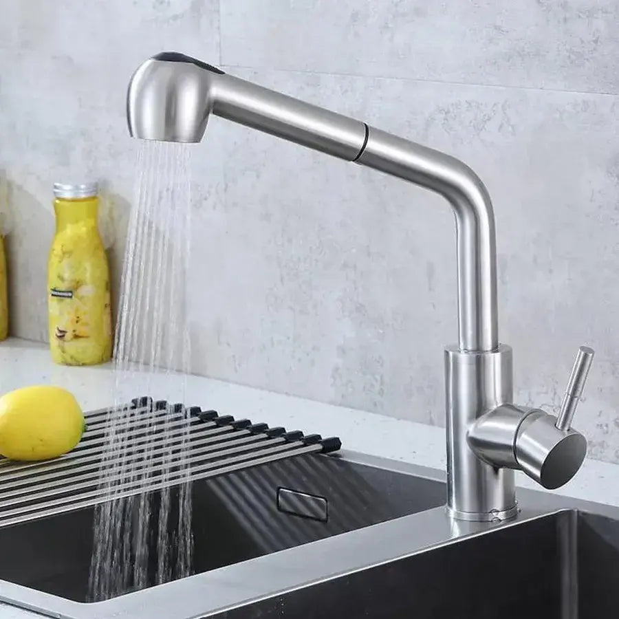 Baterie bucatarie cu dus extractibil Starke CF019, monocomanda, inox, cartus ceramic, satinat, imaginea 1