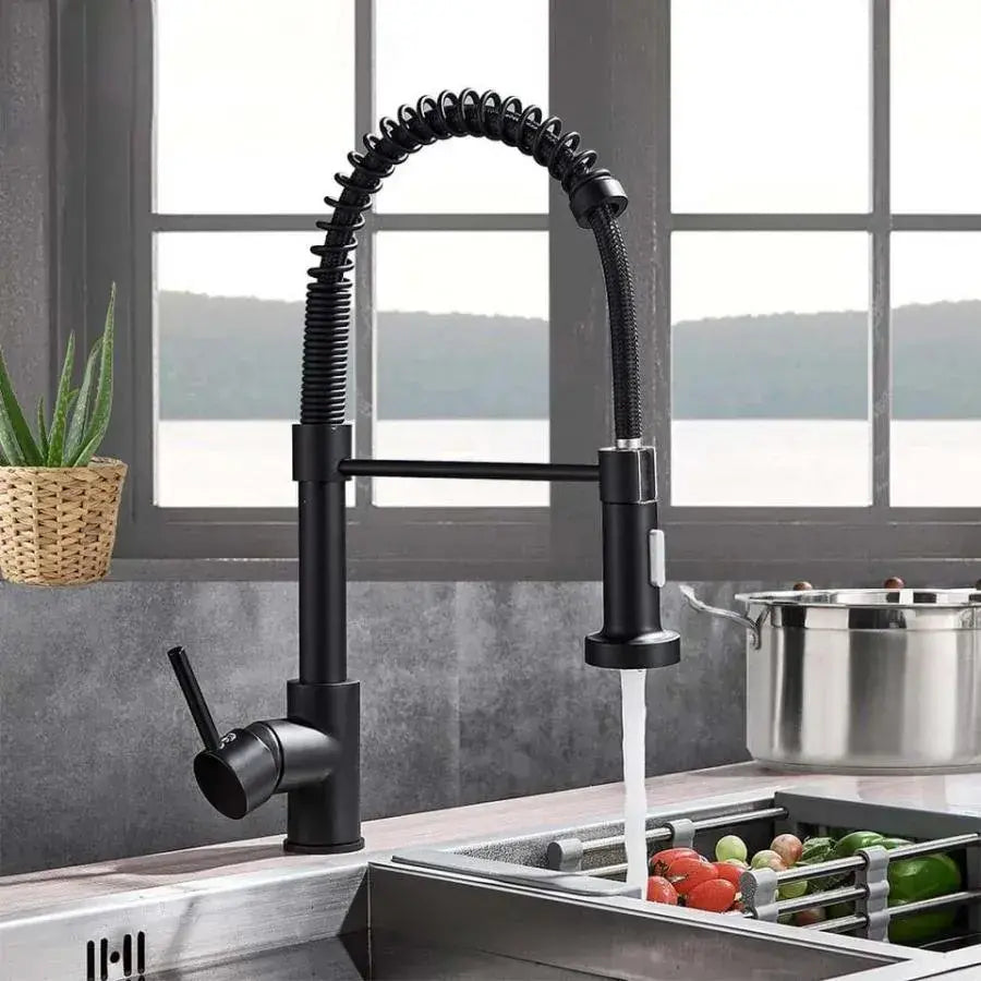 Baterie Bucatarie cu Dus Extractibil, Inox si Alama Negru, YD101BK