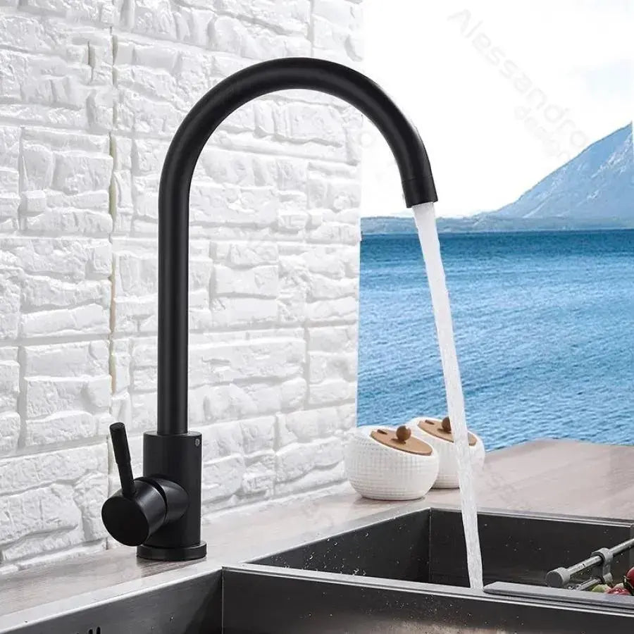 Baterie Bucatarie Monocomanda Pipa Pivotanta Cartus Ceramic Inox Negru Satin Racorduri Kit Fixare Incluse CF001BK, imaginea 1