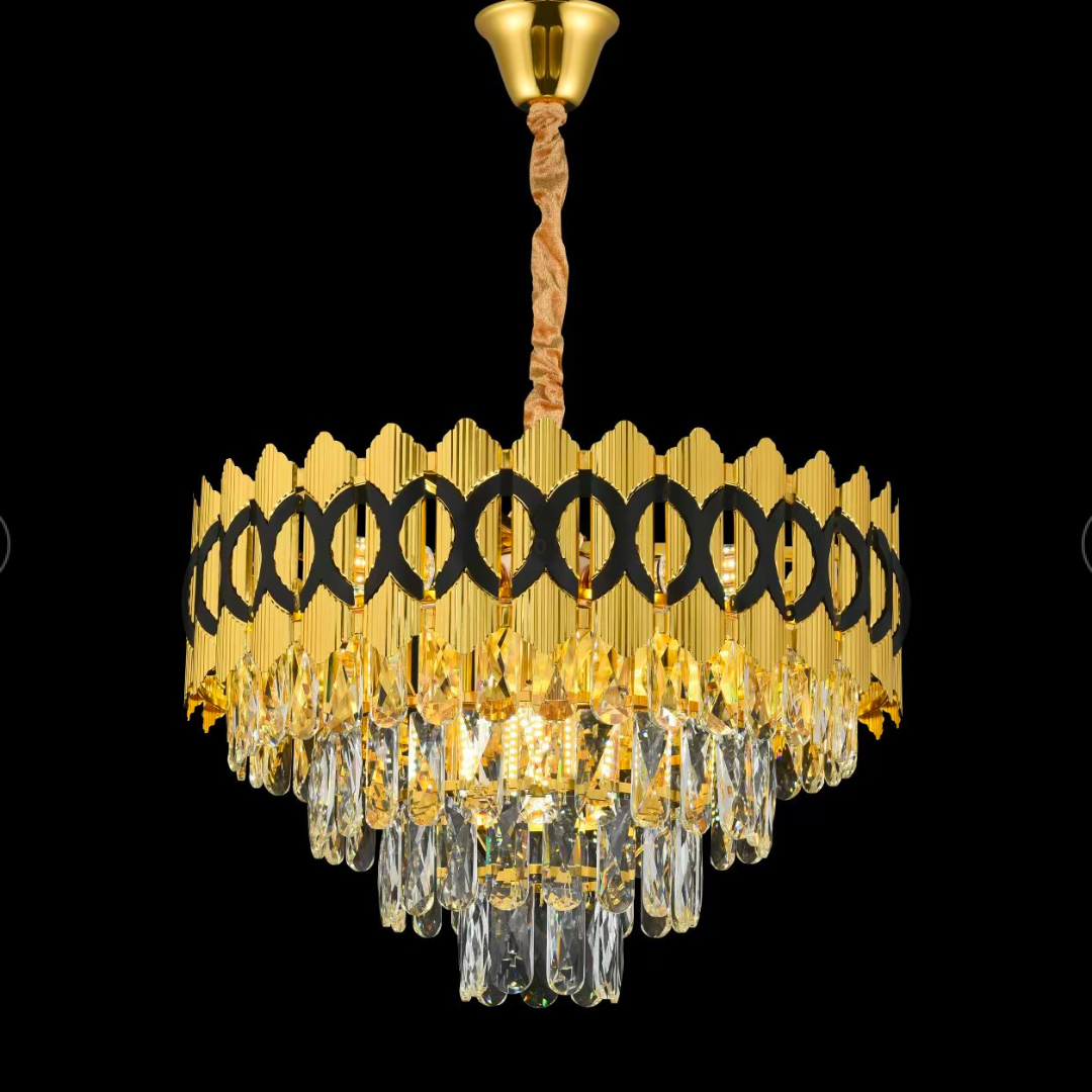 Candelabru Cristal PIERREFONDS Nobile 5xE14, Diametru 38.5cm, Auriu Lucios, Inaltime Reglabila