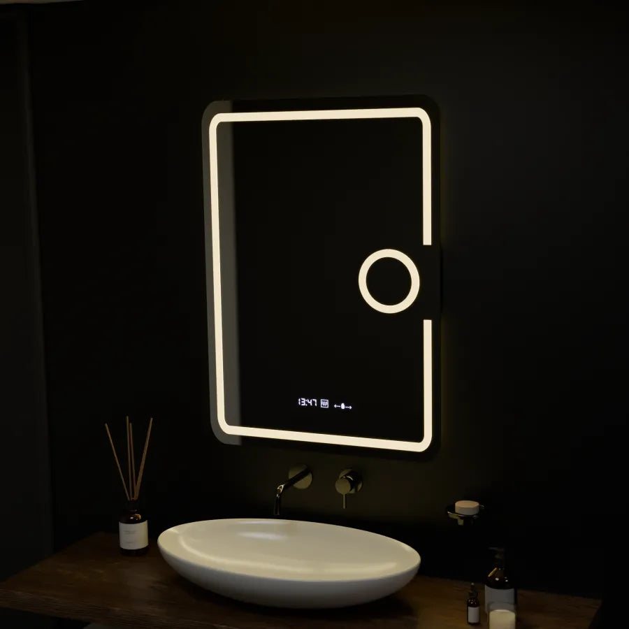 Oglinda LED Rectangulara, 50x70cm, Eclat MotionGlow Marcello, Sistem Dezaburire, Ceas & Termometru, Lupa Cosmetica, Dimabila, imaginea 4