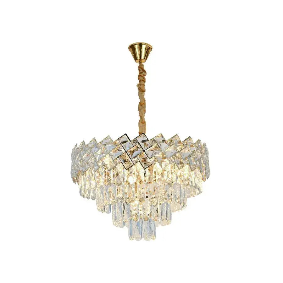 Candelabru Cristal WINDSOR Eleganza 8x E14, Diametru 39cm, Auriu Lucios, Inaltime Reglabila, Metal si Cristal