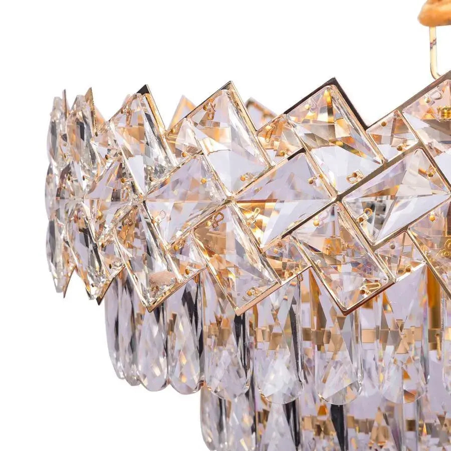 Candelabru Cristal WINDSOR Eleganza 8x E14, Diametru 39cm, Auriu Lucios, Inaltime Reglabila, Metal si Cristal