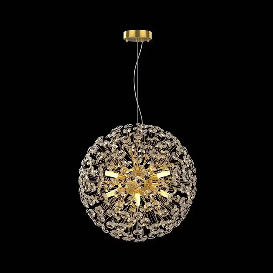 Candelabru Cristal KHUJANT 9x G9, Diametru 50cm, Auriu Lucios, Inaltime Reglabila